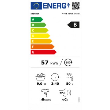 Indesit Πλυντήριο Ρούχων 9kg 1400 Στροφών MTWE 91495 WK EE Indesit Πλυντήριο Ρούχων 9kg 1400 Στροφών MTWE 91495 WK EE